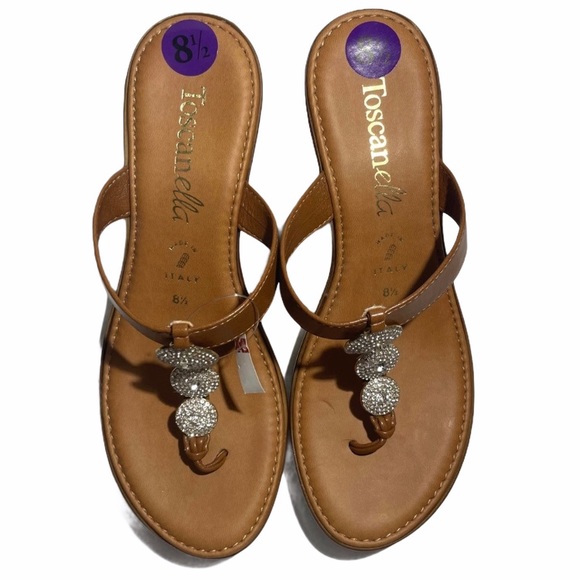 Merylyn Wedge Sandals Italian Sandals Metallic Bling Wedge Heel Made In Italy Tan Brown Size 8.5